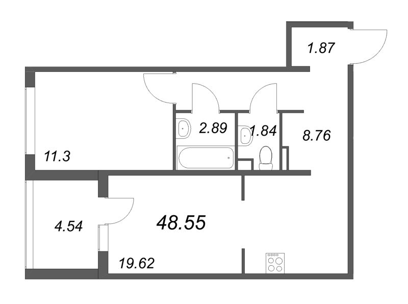 2 ккв (Евро) 48,6 м²