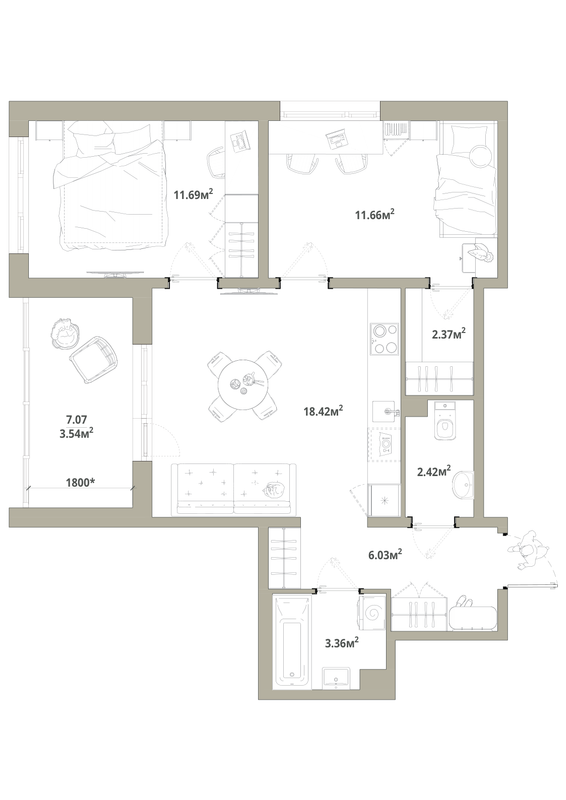 3 ккв (Евро) 59,5 м²
