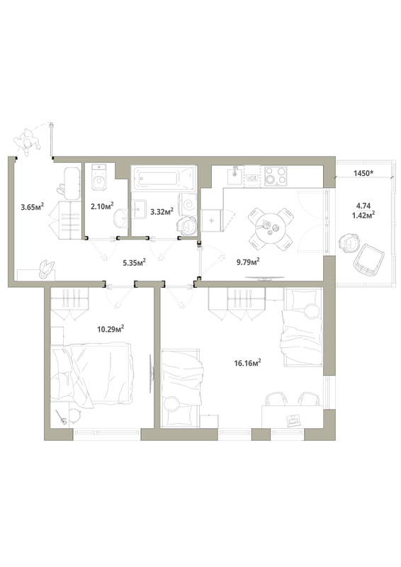 2 ккв 52,1 м²