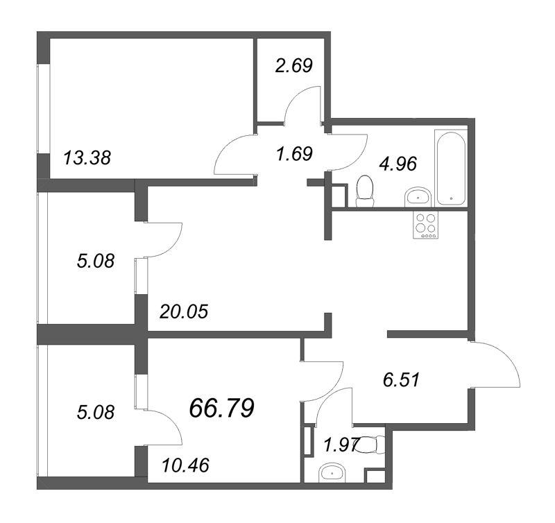 3 ккв (Евро) 66,8 м²