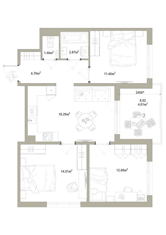 4 ккв (Евро) 71,8 м²