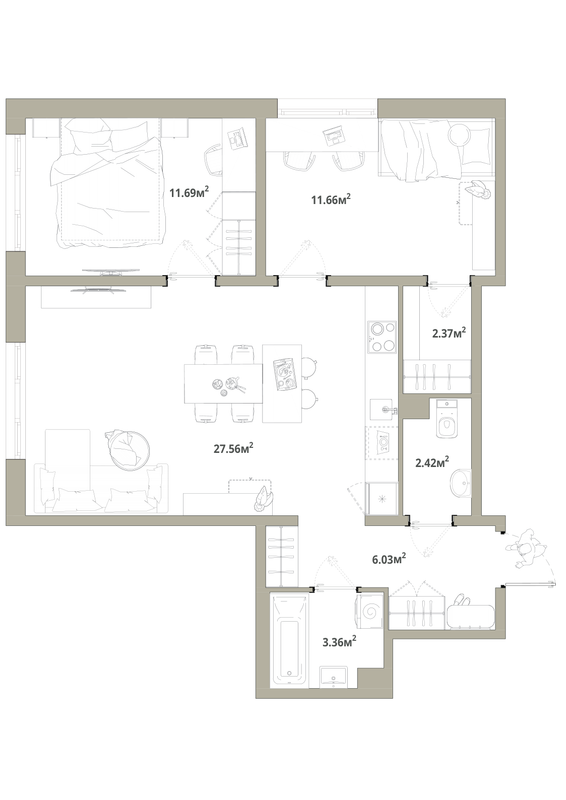 3 ккв (Евро) 65,1 м²