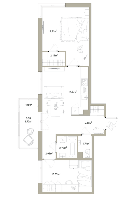 3 ккв (Евро) 57,8 м²