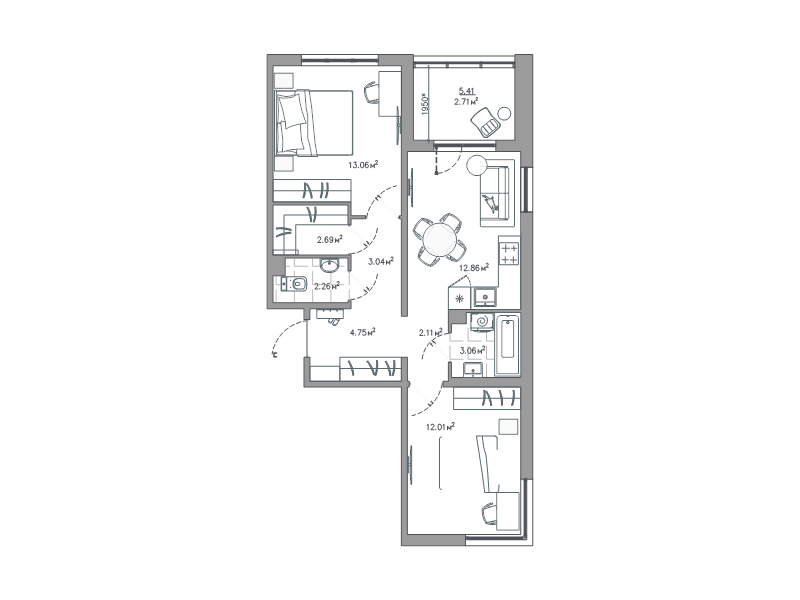 2 ккв 58,6 м²