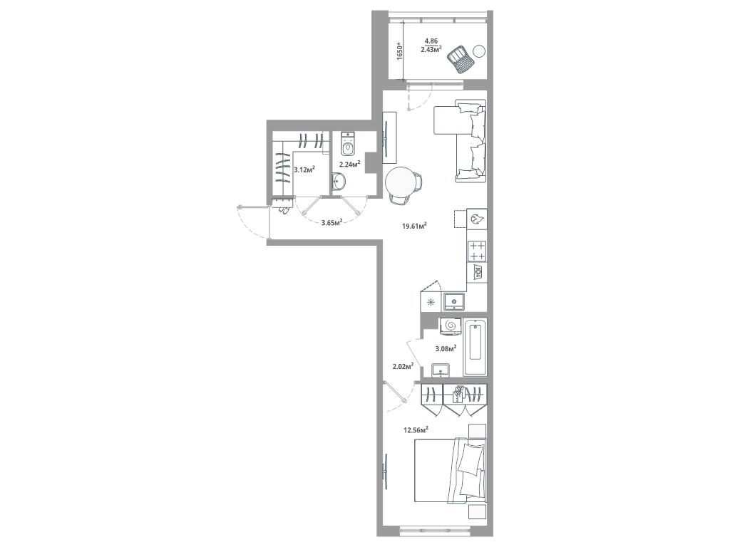 2 ккв (Евро) 48,7 м²