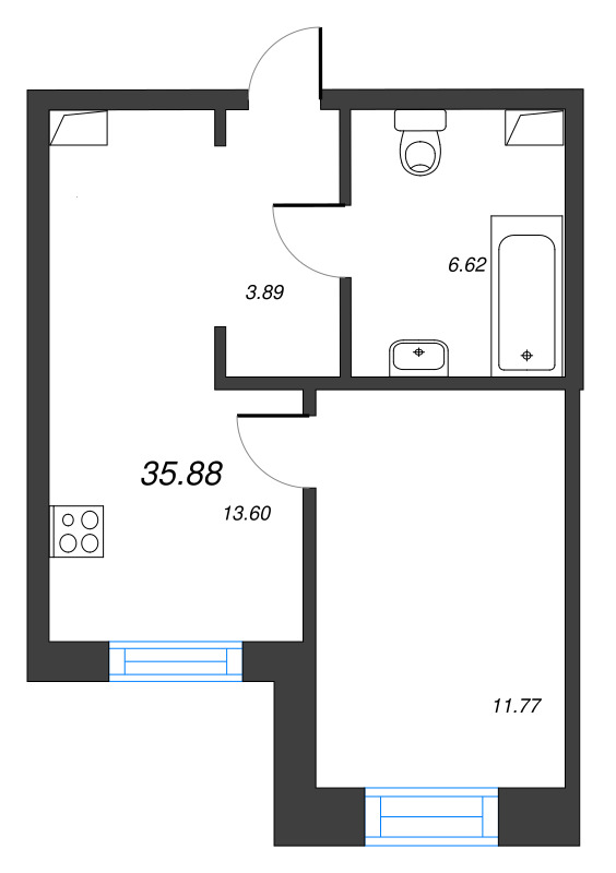 1 ккв 35,9 м²