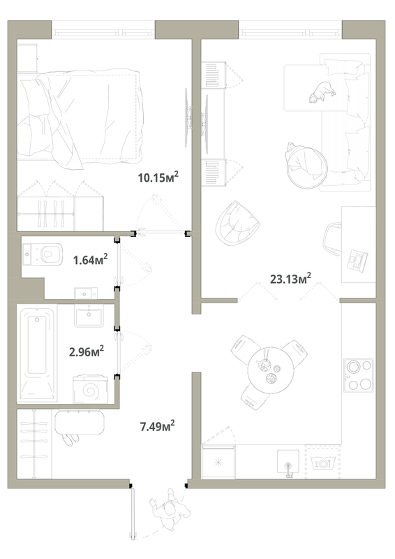 2 ккв (Евро) 45,4 м²