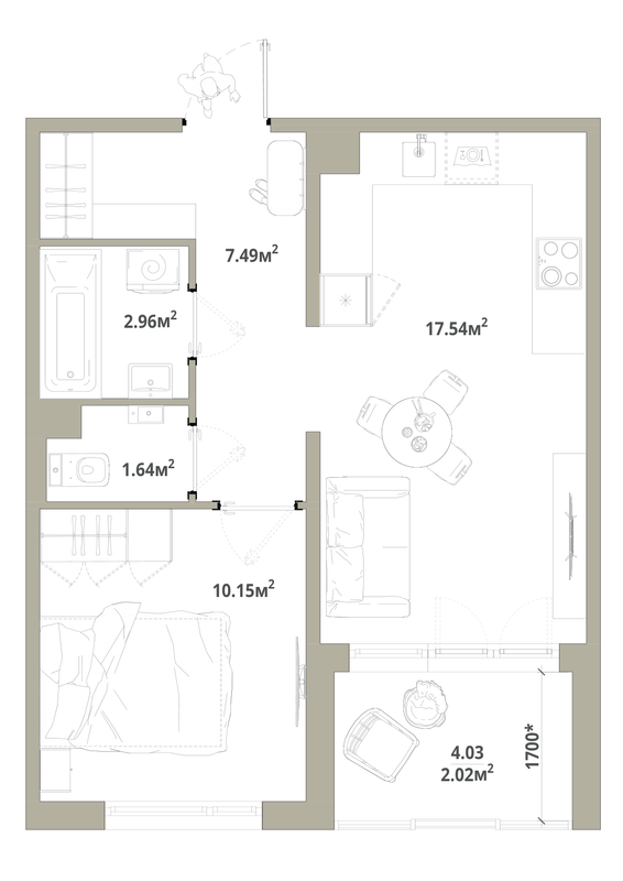 2 ккв (Евро) 41,8 м²