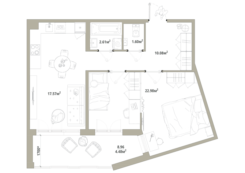 2 ккв (Евро) 59,2 м²