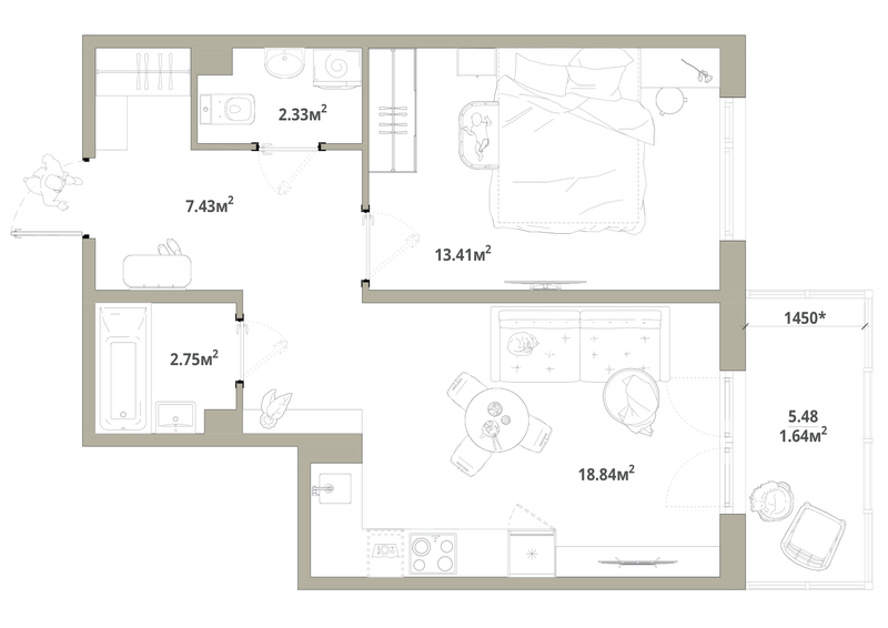 2 ккв (Евро) 46,4 м²