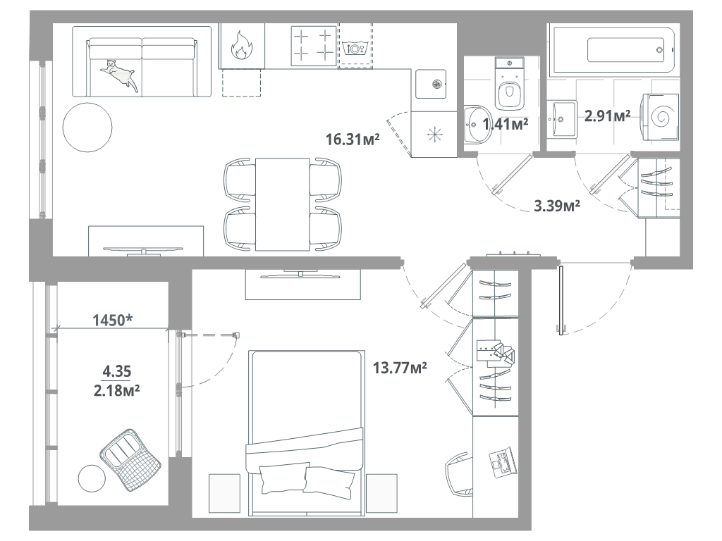 2 ккв (Евро) 39,9 м²