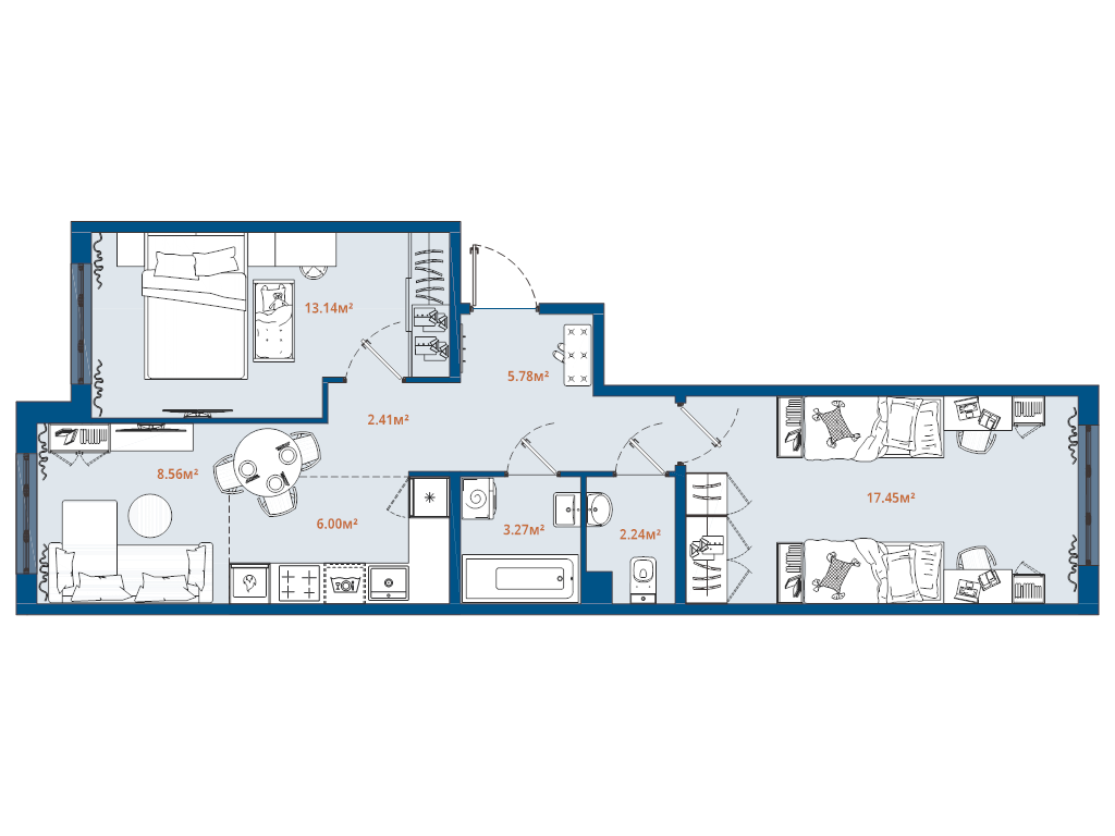 3 ккв (Евро) 58,9 м²