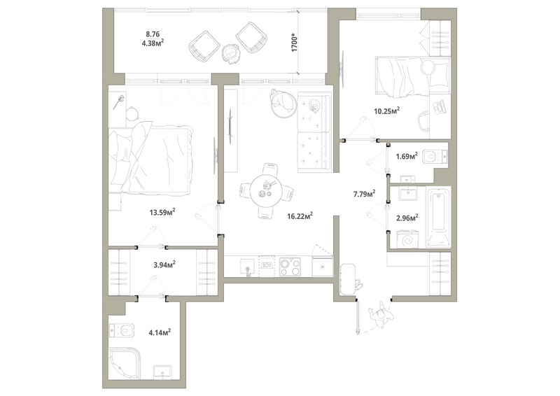 3 ккв (Евро) 65 м²