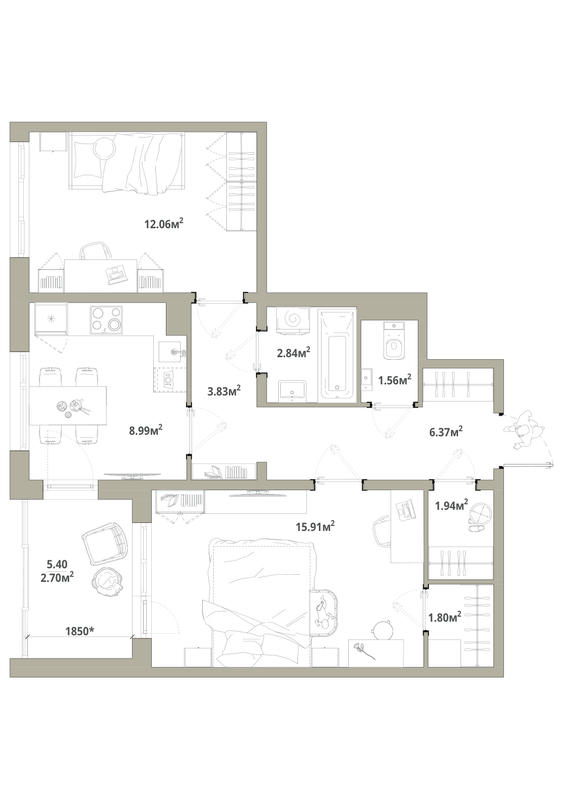 2 ккв 58 м²