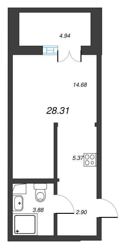 Студия 28,3 м²