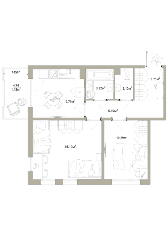 2 ккв 52,3 м²