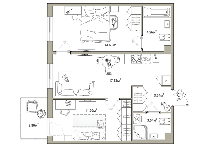 3 ккв (Евро) 56,5 м²