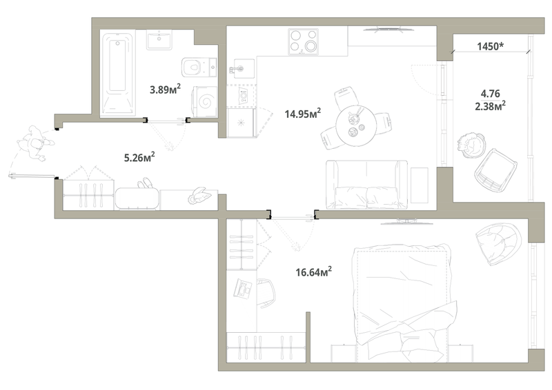 1 ккв 43,1 м²