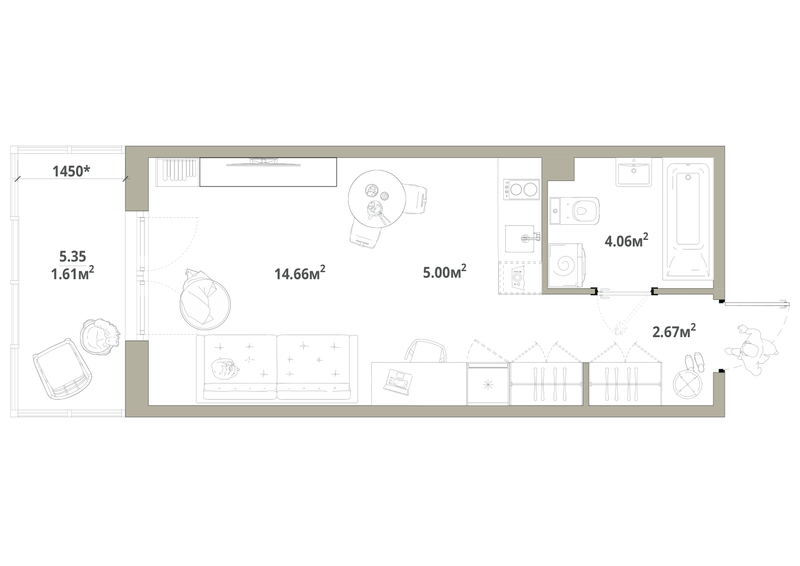 Студия 28 м²