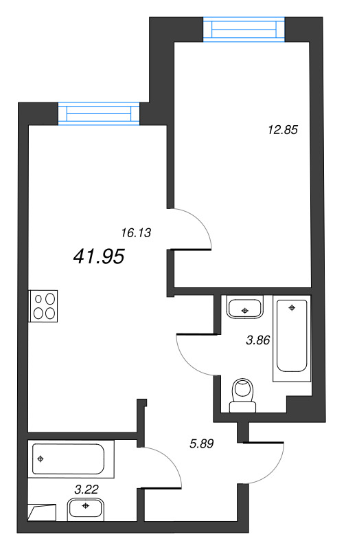 2 ккв (Евро) 42 м²