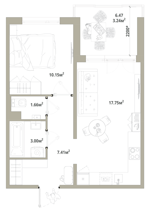 2 ккв (Евро) 43,2 м²