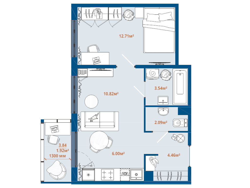 2 ккв (Евро) 41,5 м²