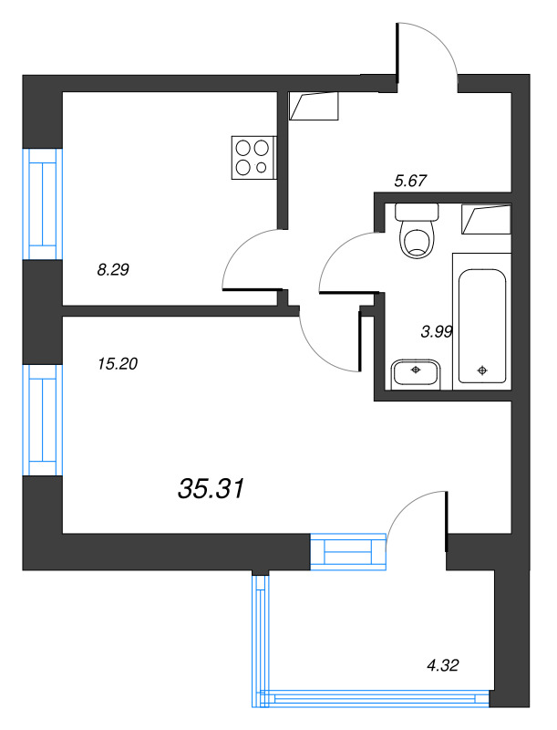 1 ккв 35,3 м²