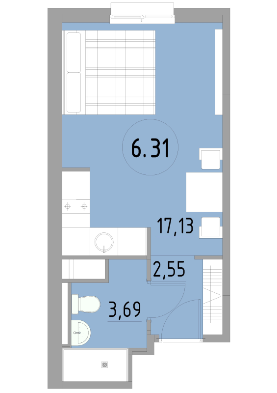 Студия 23,4 м²