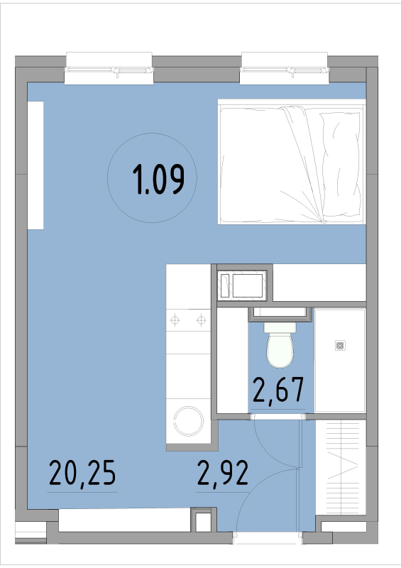 Студия 34,9 м²