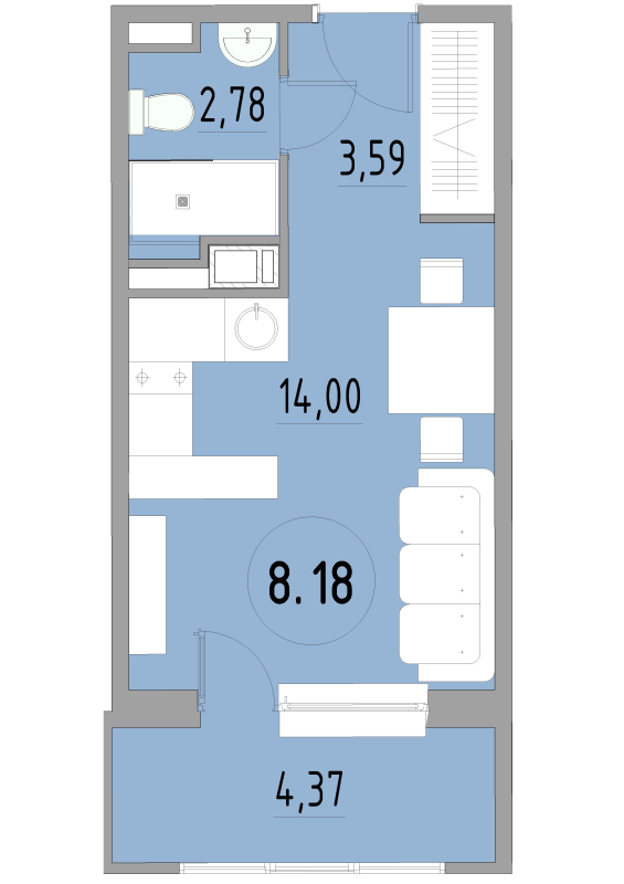Студия 24,9 м²