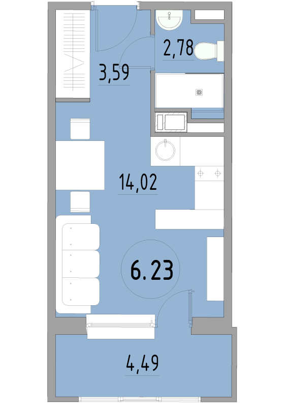 Студия 24,9 м²