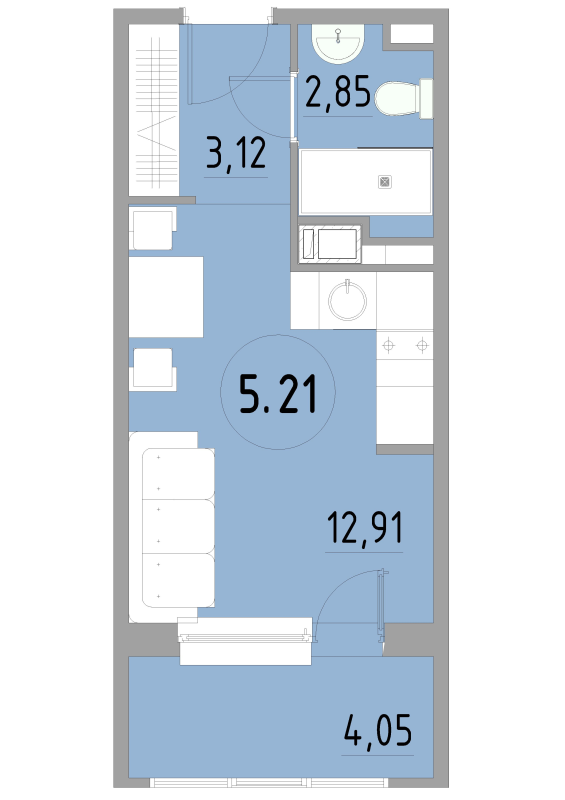 Студия 23,1 м²