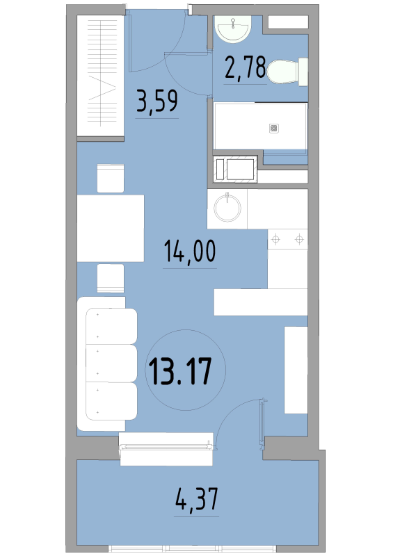 Студия 24,9 м²