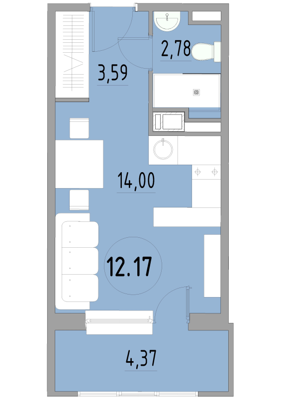 Студия 24,9 м²