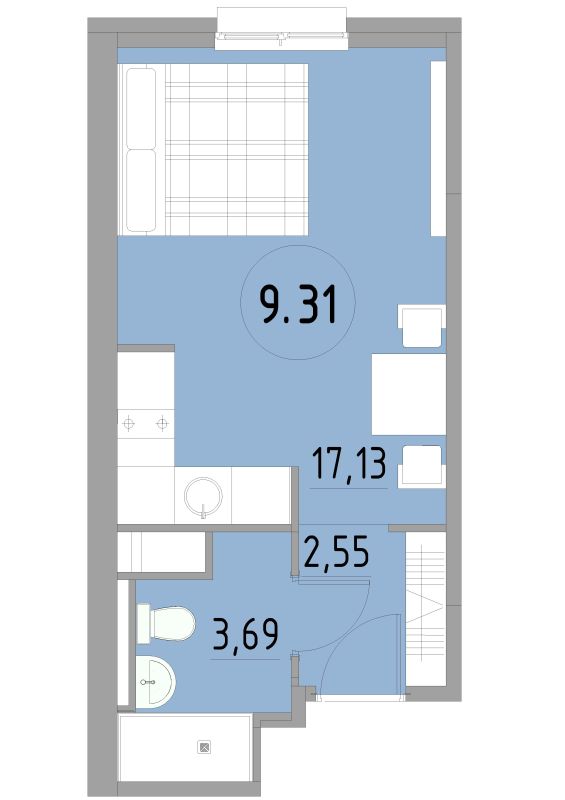 Студия 23,4 м²