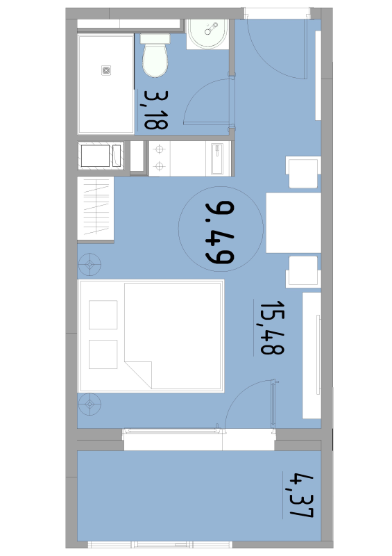 Студия 23 м²