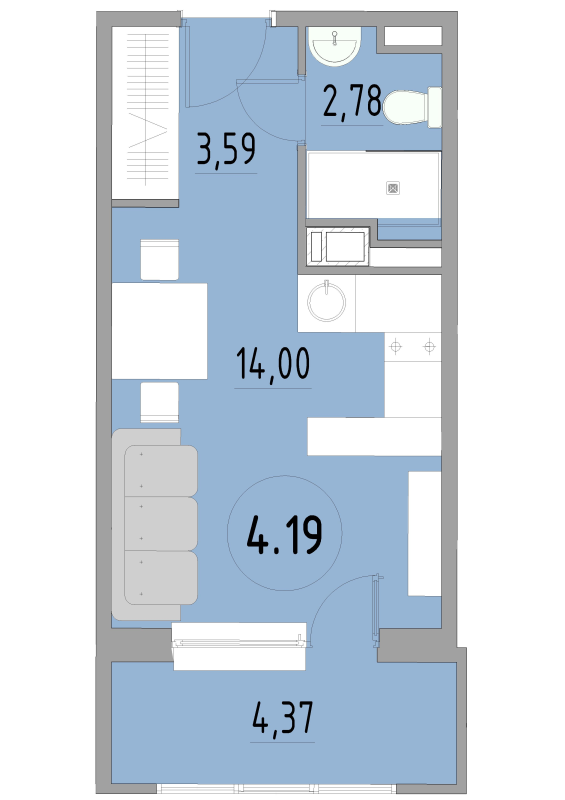 Студия 24,9 м²