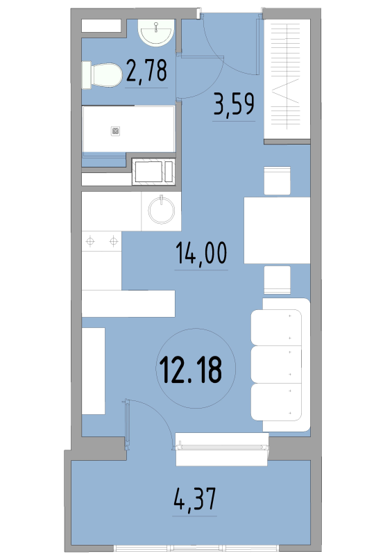 Студия 24,9 м²