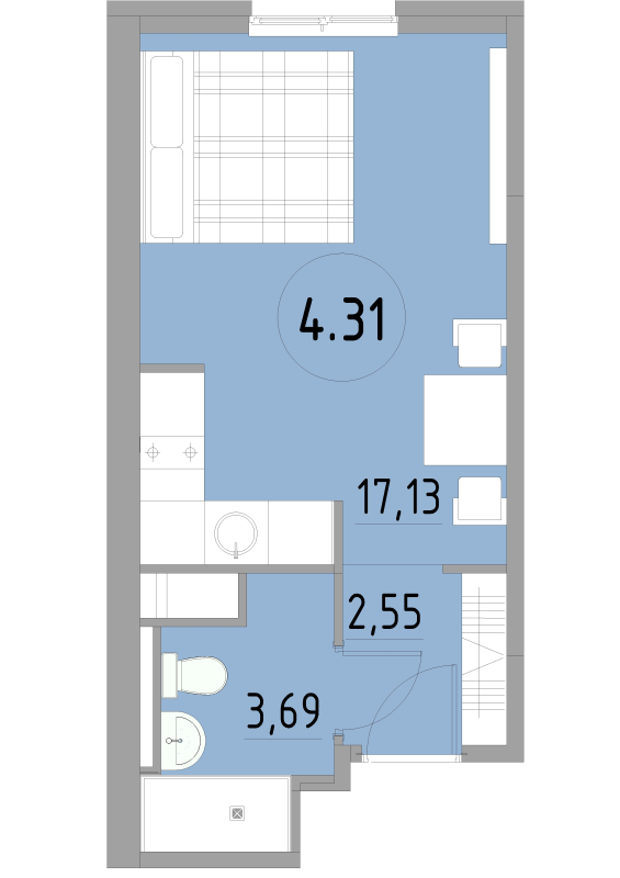 Студия 23,4 м²