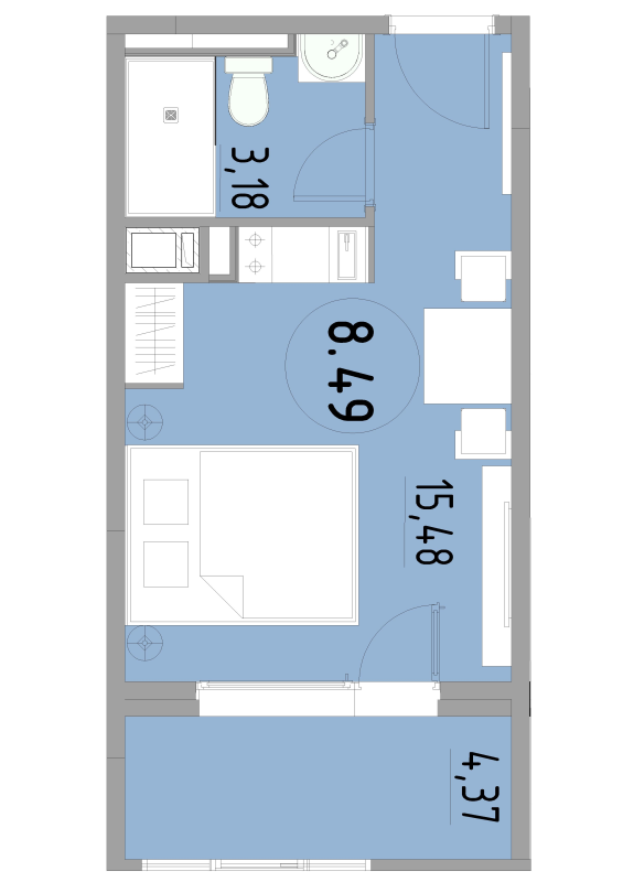 Студия 23 м²