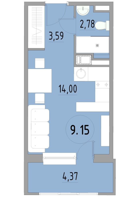 Студия 24,9 м²