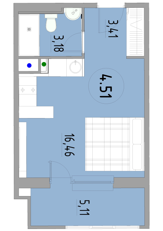 Студия 28 м²