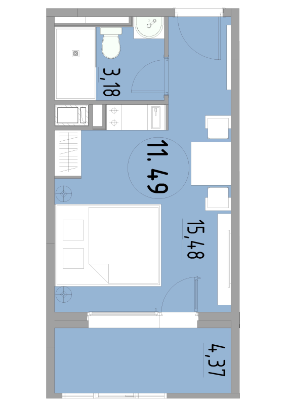 Студия 23 м²