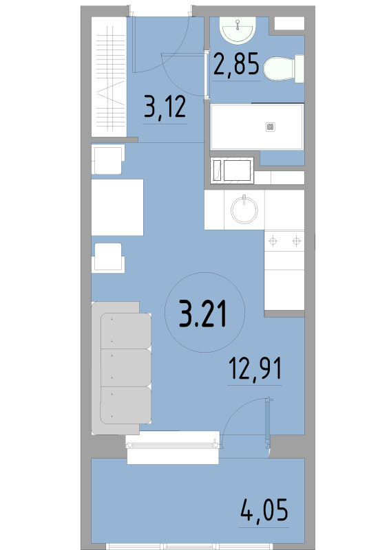Студия 22,9 м²