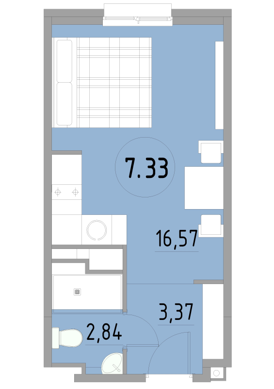 Студия 22,9 м²