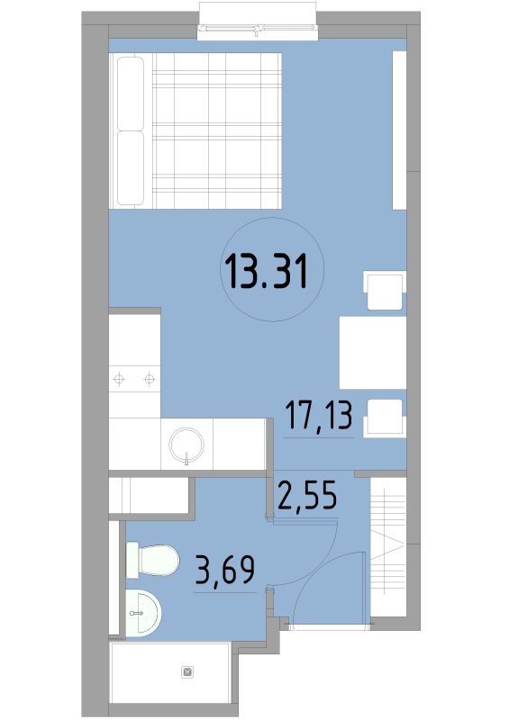Студия 23,4 м²