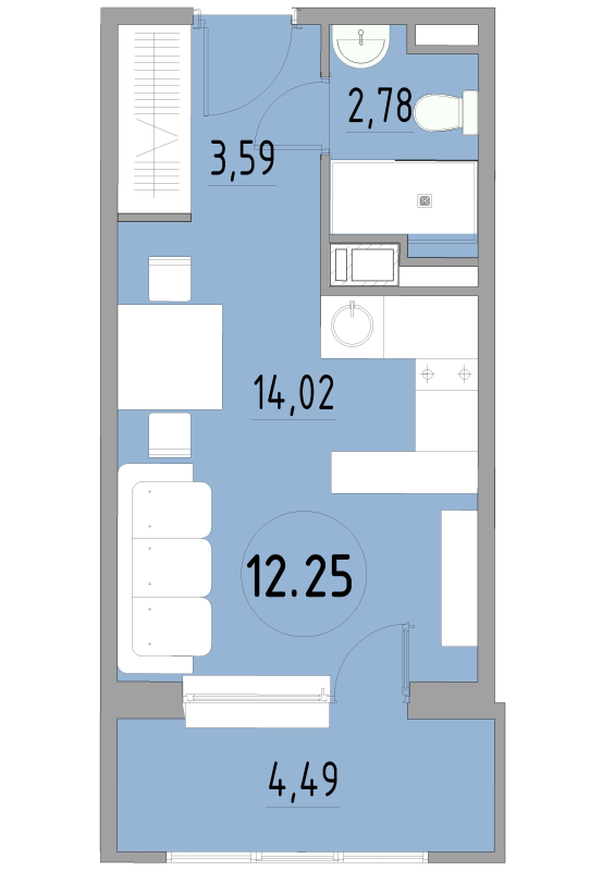 Студия 24,9 м²