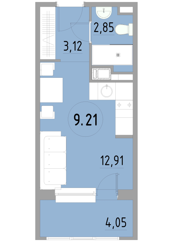 Студия 23,1 м²