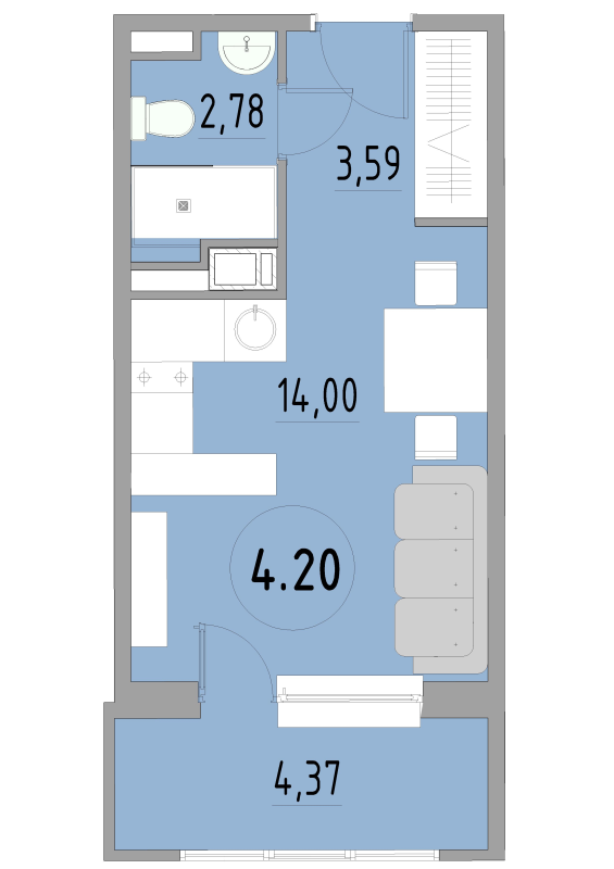Студия 24,9 м²