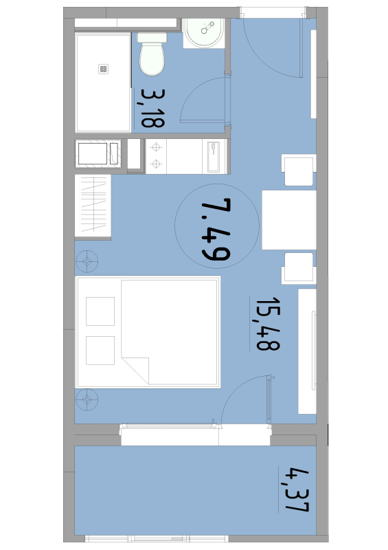 Студия 23 м²
